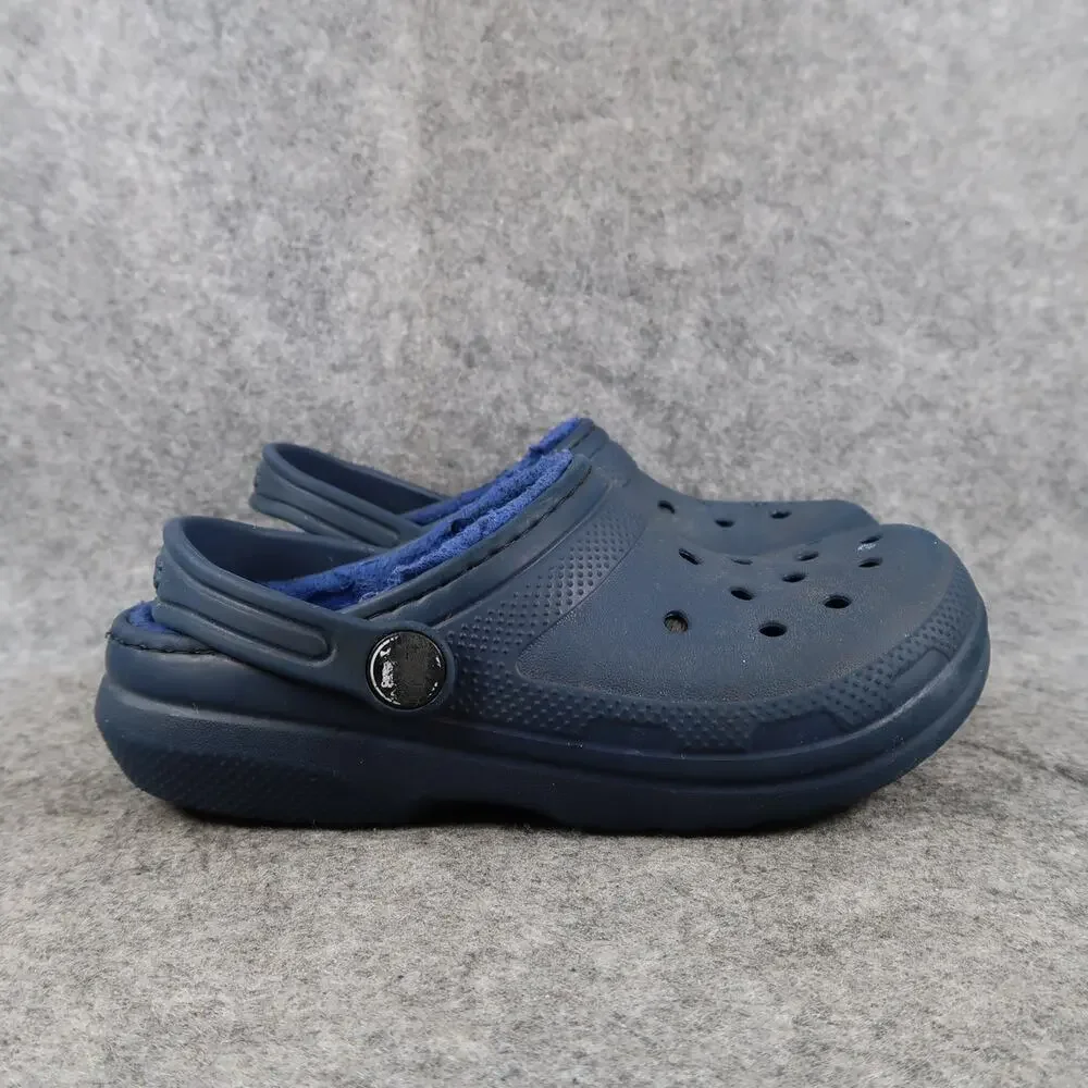 Crocs Shoes Kids Child 13 Clogs Slip On Faux Fur Lined Classic Blue Heel Strap
